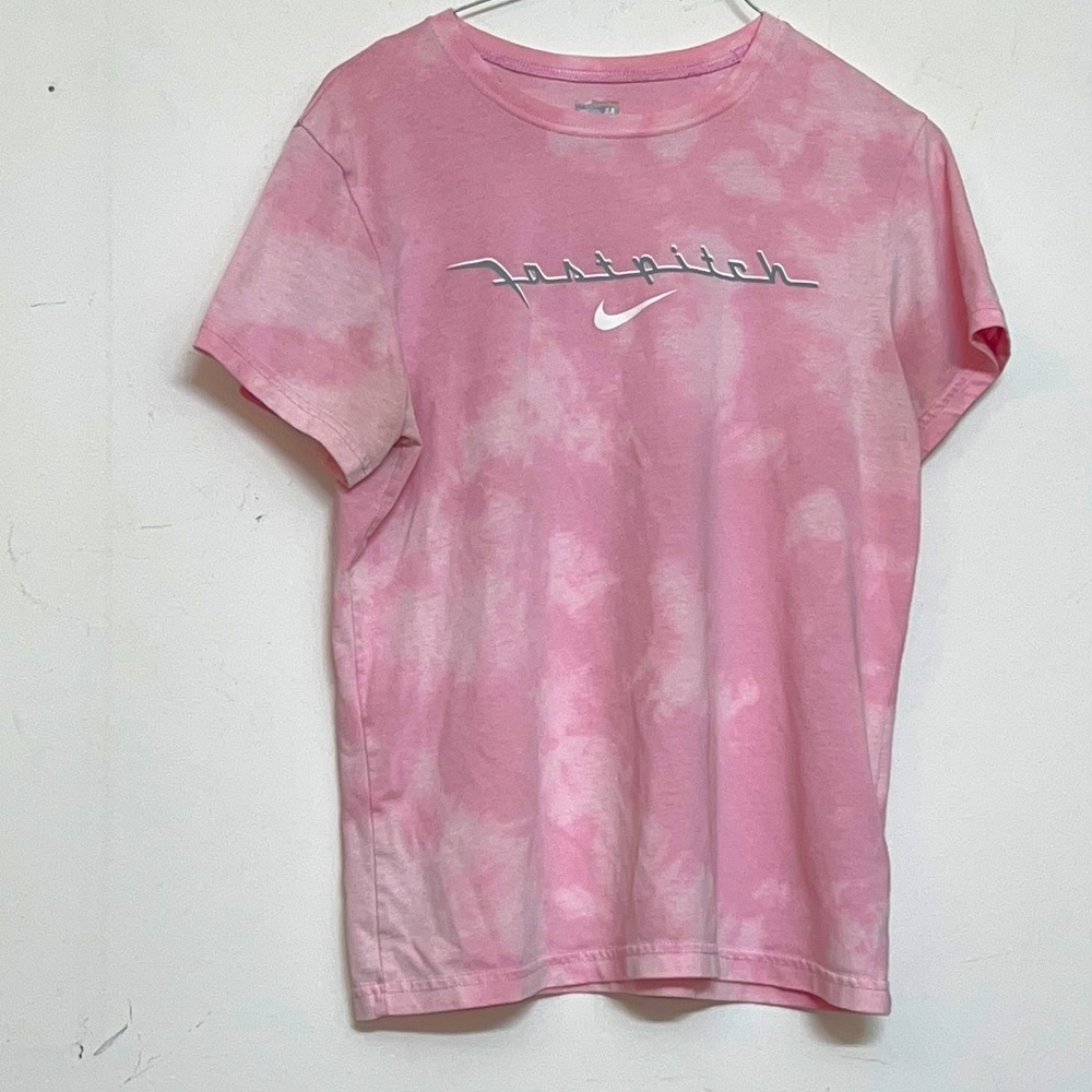 🌞 Nike Upcycle Fit Dry short sleeve custom bleach reverse tie dye pink women M